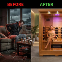 6-Person Cedar Infrared Sauna with 10 Carbon Heaters — Before & After