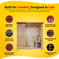 Infrared Sauna Built for Full Family Wellness, Canadian Cedar, 10 Carbon Heaters, Ultra-Low EMF